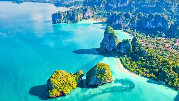 Aerial drone view of Railay beach Krabi Thailand